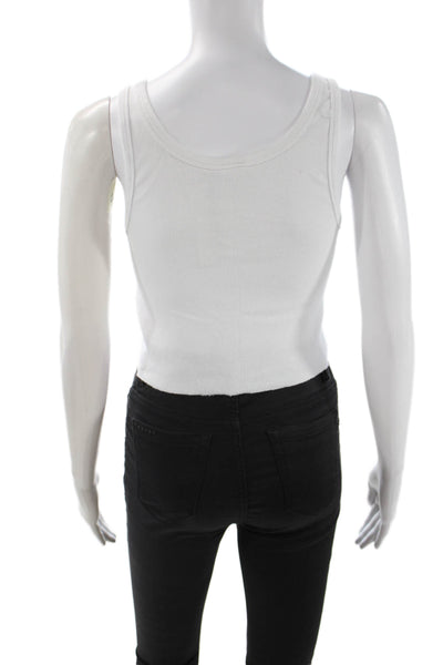 Sunday Best Women White Cropped Cotton Tank Round Neck 90s Size M