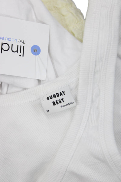 Sunday Best Women White Cropped Cotton Tank Round Neck 90s Size M