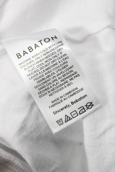 Babaton Women Cropped Basic Sleeveless White Crew Neck Button T-Shirt Size M