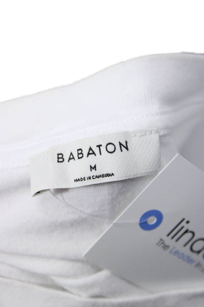 Babaton Women Cropped Basic Sleeveless White Crew Neck Button T-Shirt Size M