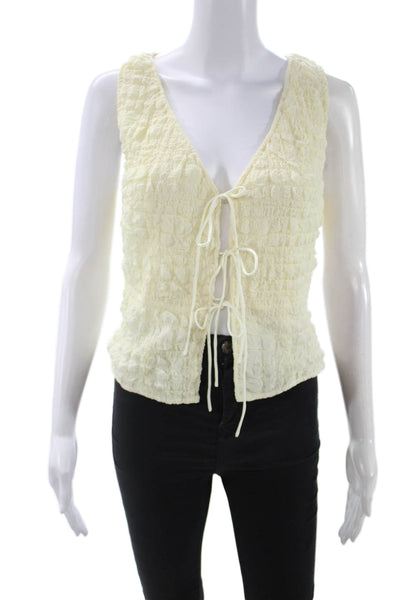 Yllw Women Bohemian Cropped V-Neck Sleeveless Tank Beige Size M
