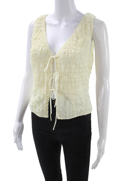 Yllw Women Bohemian Cropped V-Neck Sleeveless Tank Beige Size M