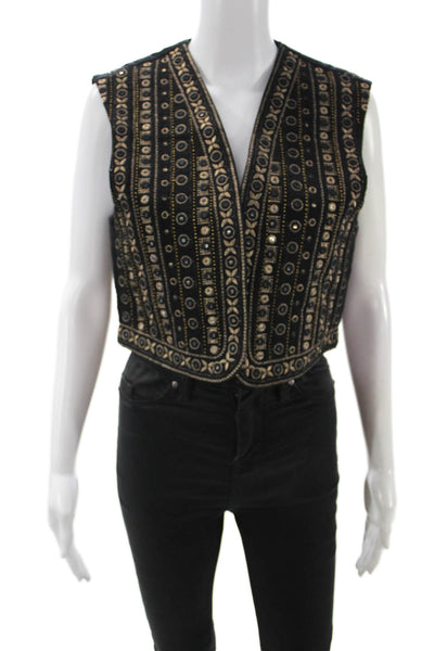 Zara Womens Bohemian Geometric V Neck Sleeveless Polyester Vest Size M