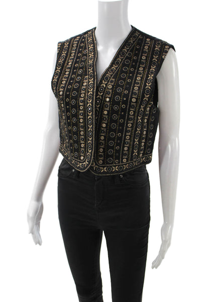 Zara Womens Bohemian Geometric V Neck Sleeveless Polyester Vest Size M
