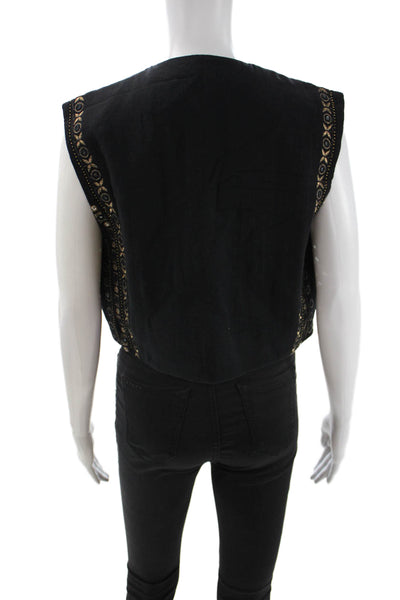 Zara Womens Bohemian Geometric V Neck Sleeveless Polyester Vest Size M