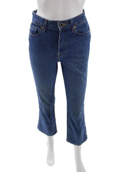 Khaite Women Cropped Flared Blue Jeans Button Fly Mid Rise Size 26