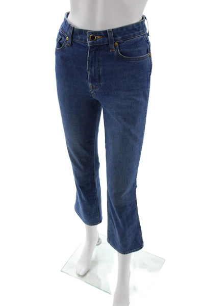 Khaite Women Cropped Flared Blue Jeans Button Fly Mid Rise Size 26