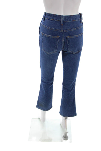 Khaite Women Cropped Flared Blue Jeans Button Fly Mid Rise Size 26