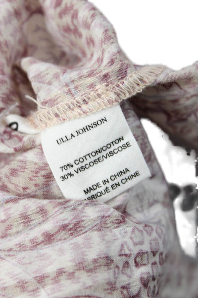 Ulla Johnson Womens Beige Floral High Neck 3/4 Sleeve Blouse Size 00