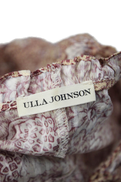 Ulla Johnson Womens Beige Floral High Neck 3/4 Sleeve Blouse Size 00