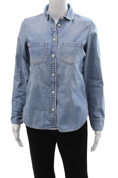 J Crew Women Light Blue Collared Cotton Long Sleeve Button-Up Size 0