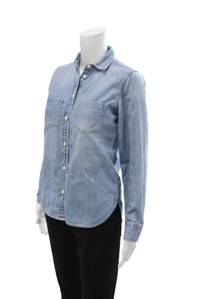 J Crew Women Light Blue Collared Cotton Long Sleeve Button-Up Size 0
