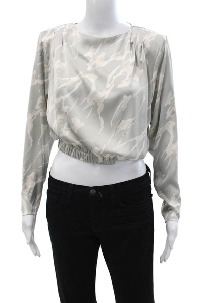 ASTR Women Cropped Gray Blouse Round Neck Long Sleeve Bird Hook & Eye Size XS
