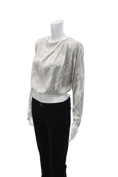 ASTR Women Cropped Gray Blouse Round Neck Long Sleeve Bird Hook & Eye Size XS
