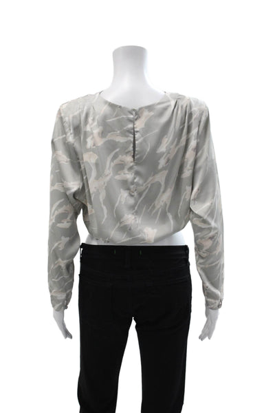 ASTR Women Cropped Gray Blouse Round Neck Long Sleeve Bird Hook & Eye Size XS
