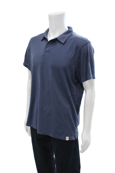 Marine Layer Mens Dark Blue Collared Polo Short Sleeve Size L