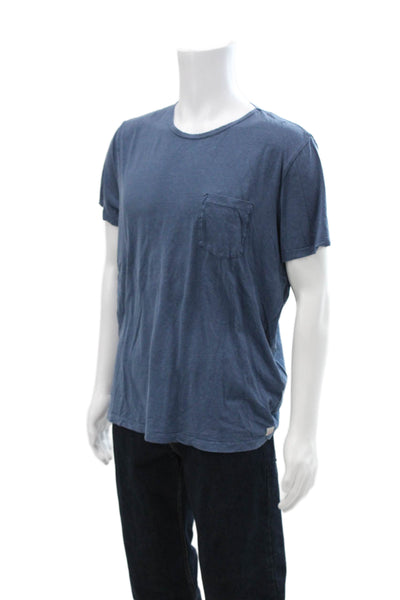 Marine Layer Mens Blue Crew Neck Hemp Cotton T-Shirt Short Sleeve Size L