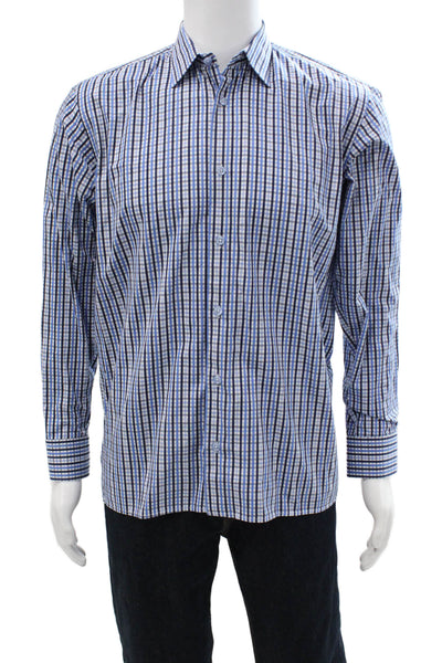 Ragazzo Uomo Mens Button-Down Check Cotton Shirt Blue Long Sleeve Size 1X