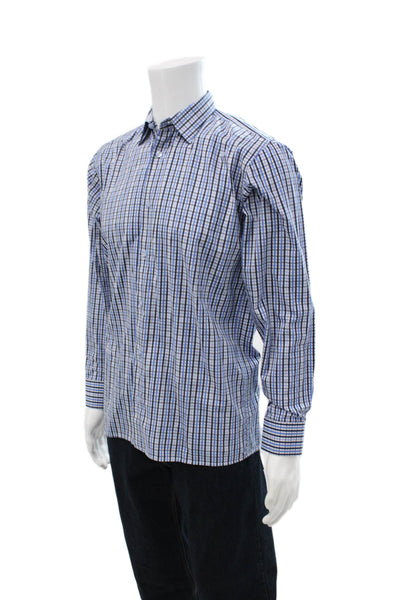 Ragazzo Uomo Mens Button-Down Check Cotton Shirt Blue Long Sleeve Size 1X