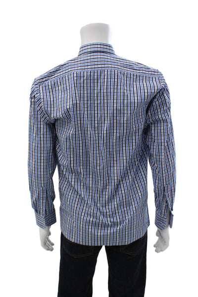 Ragazzo Uomo Mens Button-Down Check Cotton Shirt Blue Long Sleeve Size 1X