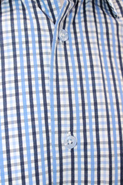 Ragazzo Uomo Mens Button-Down Check Cotton Shirt Blue Long Sleeve Size 1X