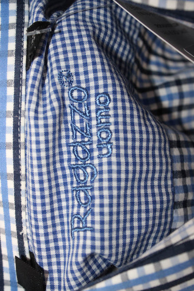 Ragazzo Uomo Mens Button-Down Check Cotton Shirt Blue Long Sleeve Size 1X