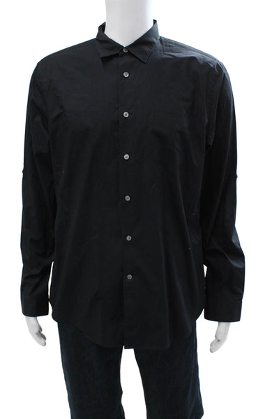 John Varvatos Mens Black Long Sleeve Button Up Point Collar Cotton Shirt Size L