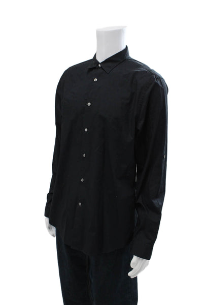 John Varvatos Mens Black Long Sleeve Button Up Point Collar Cotton Shirt Size L