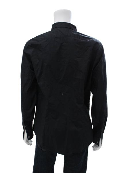 John Varvatos Mens Black Long Sleeve Button Up Point Collar Cotton Shirt Size L
