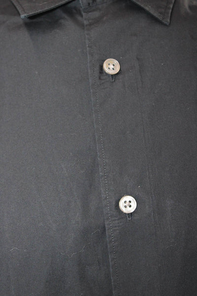 John Varvatos Mens Black Long Sleeve Button Up Point Collar Cotton Shirt Size L