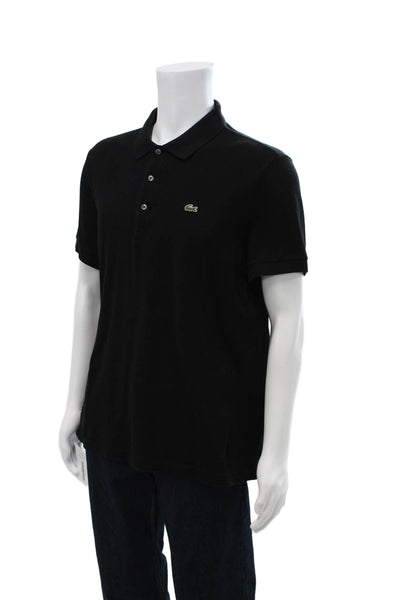 Lacoste Mens Black Polo Short Sleeve Collared 100% Cotton Solid Designer Size 7