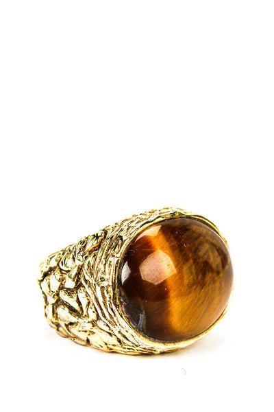 Aurelie Bidermann Womens Gold Plated Tiger's Eye Engraved Signet Ring Sz 5.5