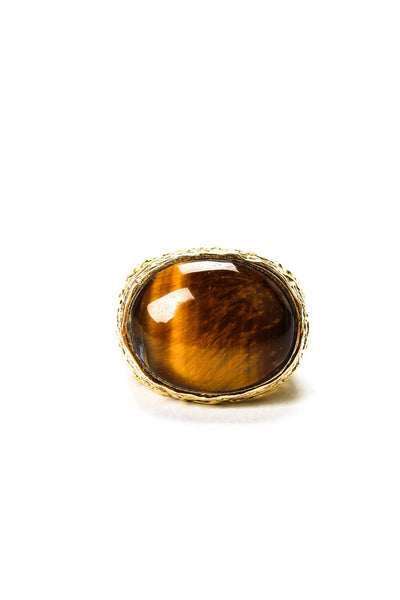 Aurelie Bidermann Womens Gold Plated Tiger's Eye Engraved Signet Ring Sz 5.5