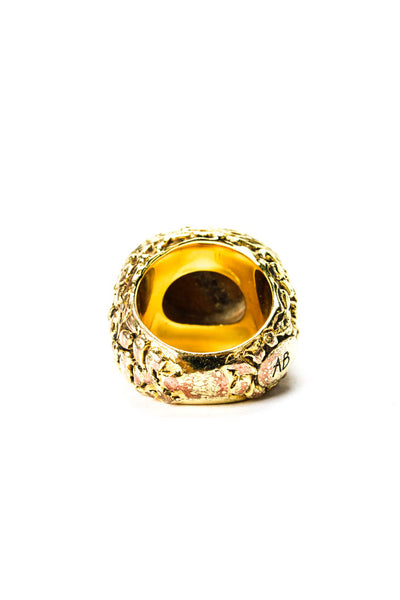 Aurelie Bidermann Womens Gold Plated Tiger's Eye Engraved Signet Ring Sz 5.5