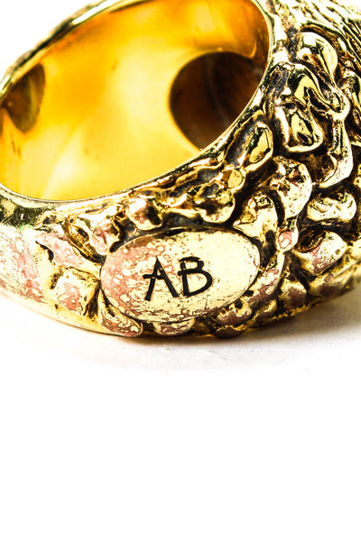 Aurelie Bidermann Womens Gold Plated Tiger's Eye Engraved Signet Ring Sz 5.5