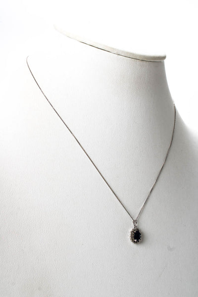 Designer Womens 14K W Gold Sapphire+Diamond Halo Pendant + 18K Chain 18" 1.7g