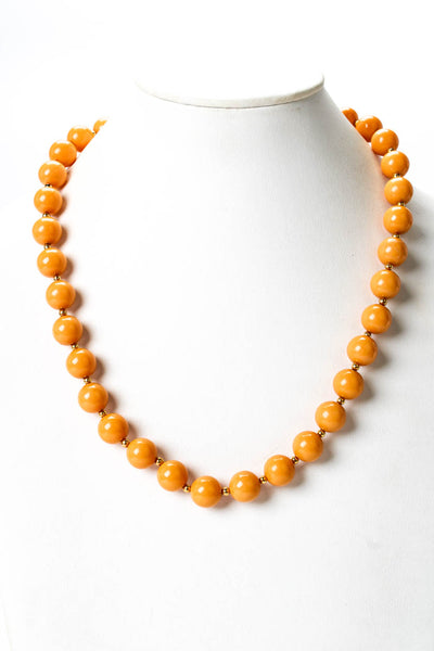 Designer Womens Gold Tone Orange Bakelite Bead Necklace 24"