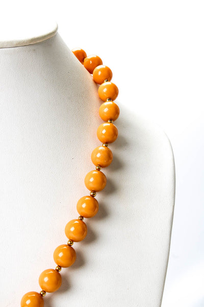 Designer Womens Gold Tone Orange Bakelite Bead Necklace 24"