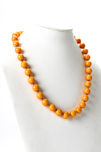 Designer Womens Gold Tone Orange Bakelite Bead Necklace 24"