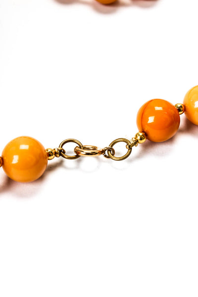Designer Womens Gold Tone Orange Bakelite Bead Necklace 24"
