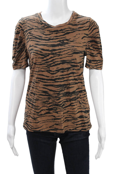 Pam & Gela Womens T-Shirt Brown Animal Print Cotton Size M