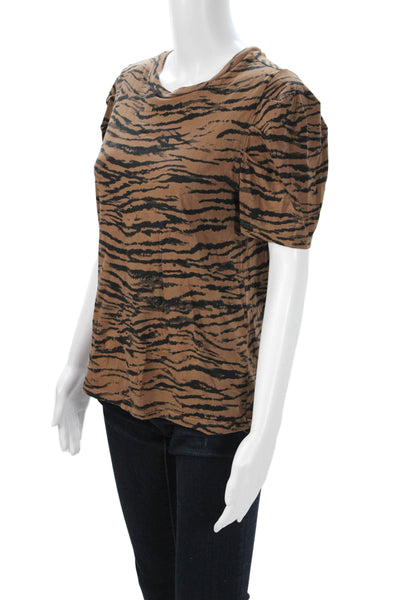 Pam & Gela Womens T-Shirt Brown Animal Print Cotton Size M