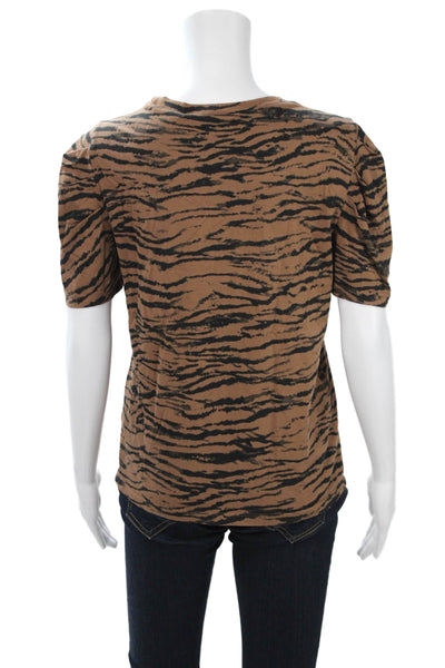 Pam & Gela Womens T-Shirt Brown Animal Print Cotton Size M
