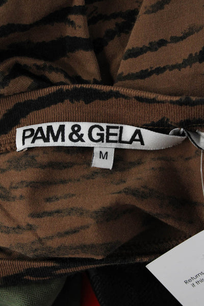 Pam & Gela Womens T-Shirt Brown Animal Print Cotton Size M