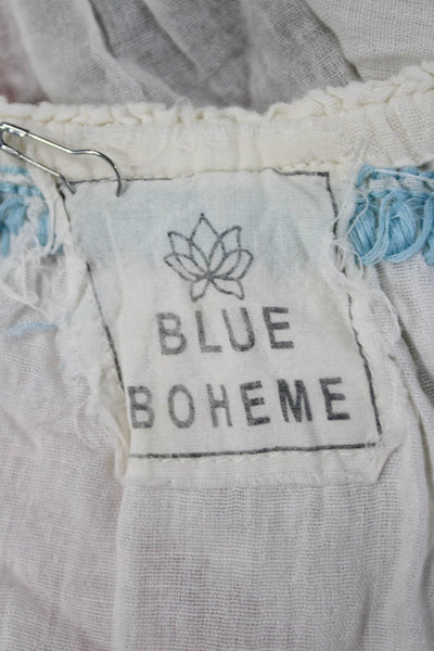 Blue Boheme Women Cropped Blouse White Floral Cotton Short Sleeve Size One Size