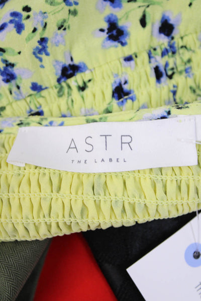 ASTR Womens Yellow Floral Cropped V-Neck Blouse Short Sleeve Viscose Size S