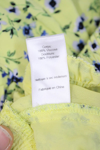 ASTR Womens Yellow Floral Cropped V-Neck Blouse Short Sleeve Viscose Size S