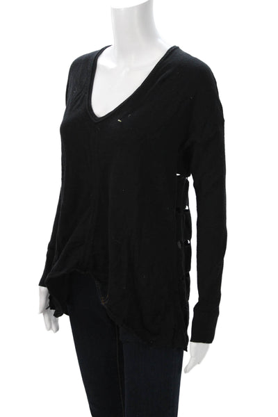 Central Park West Unisex Pullover V-Neck Sweater Black Long Sleeve Size XS