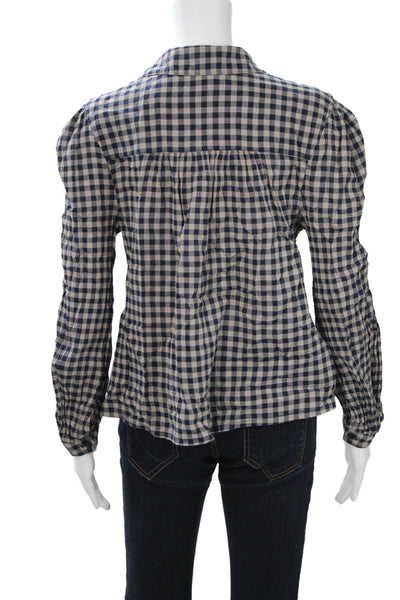 Treasure & Bond Women Beige Checked Cotton Collared Long Sleeve Blouse Size S