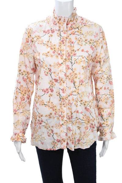 J Crew Womens Floral High Neck Button Up Cotton Long Sleeve Blouse Size S